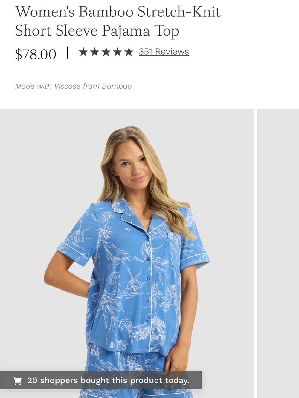 Cozy Earth Garden Party short sleeve pajama top - medium